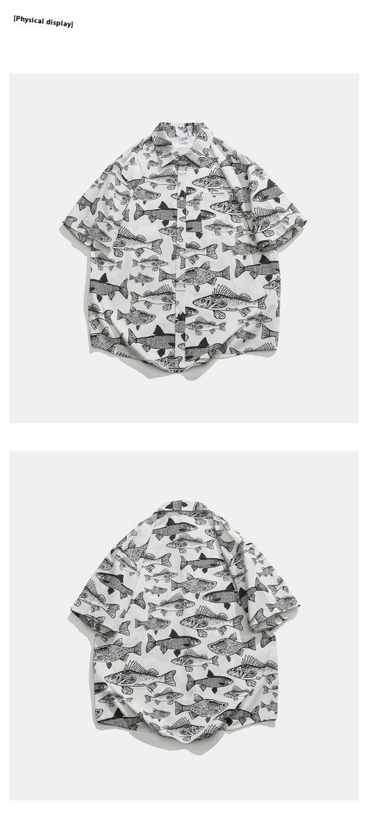 Camisa Estampada Manga Corta Suelta para Hombre Verano - Image 12