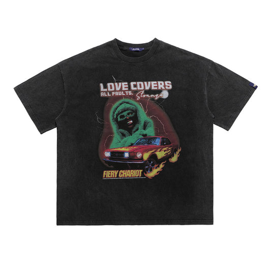Camiseta Retro Suelta con Estampado Urbano para Hombre - Image 2