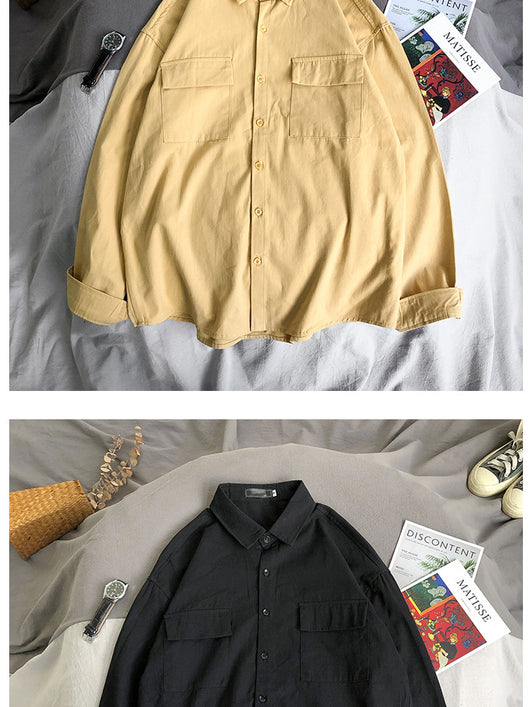 Camisa Manga Larga Suelta Hombre - Colores Sólidos Versátil - Image 9