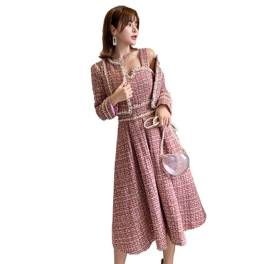 Traje de Vestir para Dama con Detalles de Seda y Tweed - Image 5