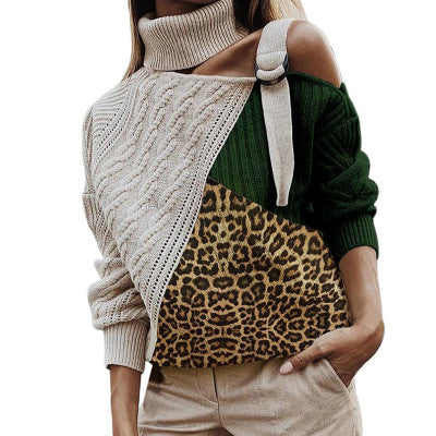 Suéter Mujer Invierno Estampado Leopardo con Costuras Decorativas