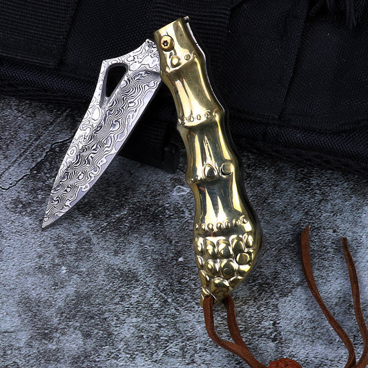 Cuchillo Táctico Damascus con Mango de Cobre para Aventuras al Aire Libre