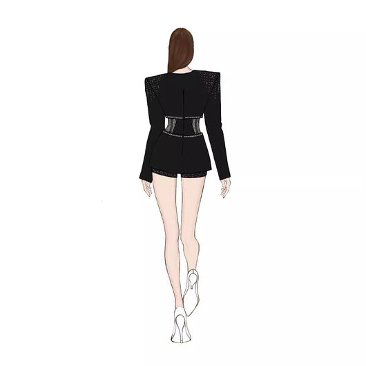 Conjunto Dos Piezas Ajustado con Cutout y Strass - Manga Larga Reductora - Image 4