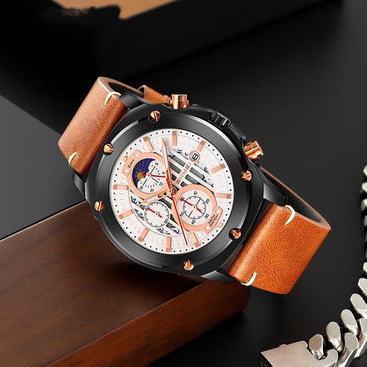 Reloj de Hombre Cuero con Tres Esferas y Seis Agujas - Cuarzo Premium - Image 2