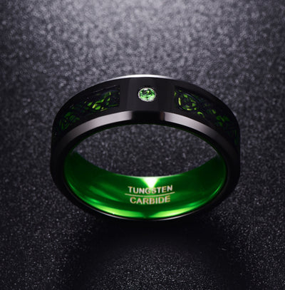 Anillo de Bodas Tungsteno Carburo Verde Zircón Mate para Hombre - Image 11