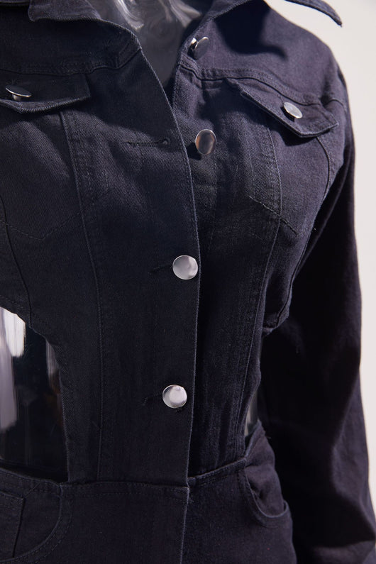 Jumpsuit Denim Casual con Diseño Hueco y Cintura Elástica - Image 9