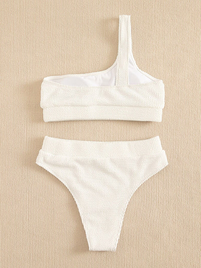 Bikini Asimétrico de Color Sólido - Diseño Elegante de un Hombro - Image 4