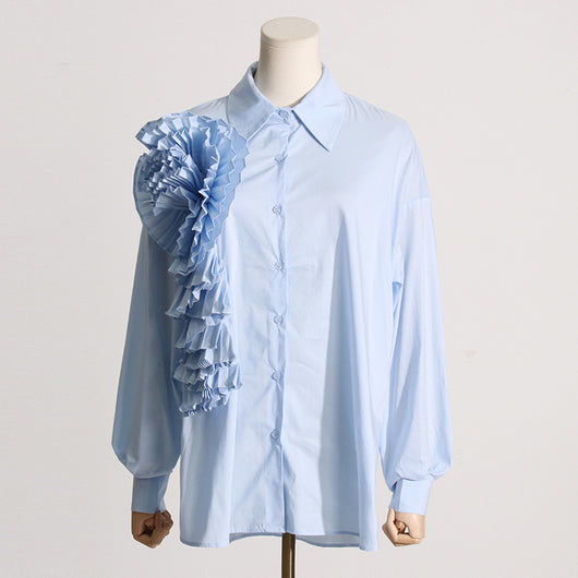 Blusa Casual con Flores Tridimensionales y Detalles de Volantes - Image 26
