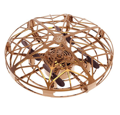 Gold mini UFO drone with a spherical protective cage and black propellers, sold as a 3-piece set. - Image 51