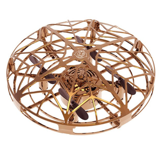 Gold mini UFO drone with a spherical protective cage and black propellers, sold as a 3-piece set. - Image 51