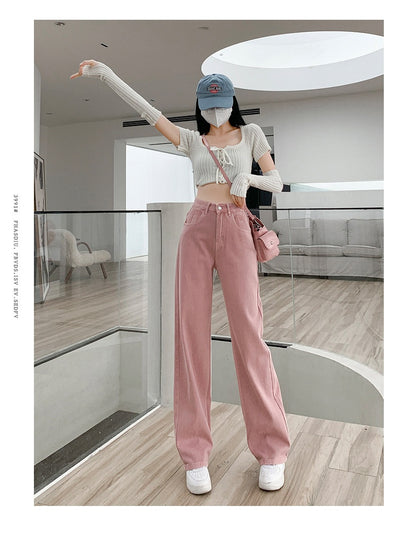 Pantalón Denim Rosa Palo Talle Alto Efecto Esbeltecedor Pierna Ancha Recta - Image 18