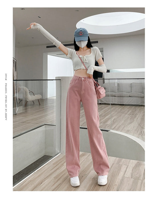 Pantalón Denim Rosa Palo Talle Alto Efecto Esbeltecedor Pierna Ancha Recta - Image 18