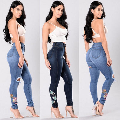 Pantalones de Mezclilla con Bordados para Mujer