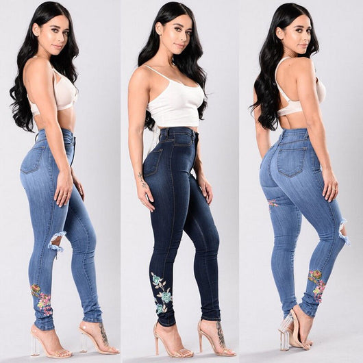 Pantalones de Mezclilla con Bordados para Mujer