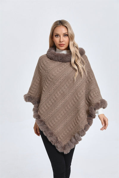 Poncho Tipo Capa de Punto Grueso con Cuello de Pelaje - Image 25