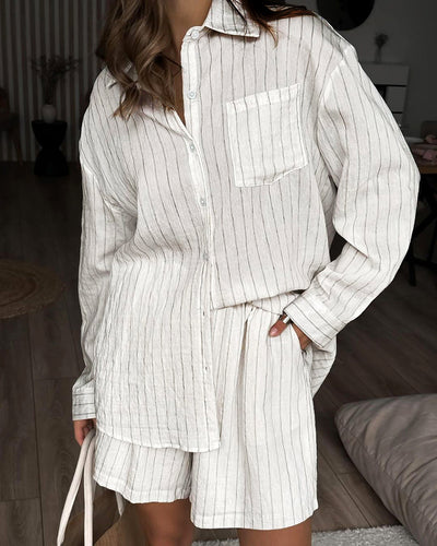 Camisa Manga Larga a Rayas Blancas - Dos Piezas Cómoda - Image 14