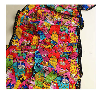 Pañuelo de Seda para Mujer con Estampado Arcoíris y Gatos - Image 12