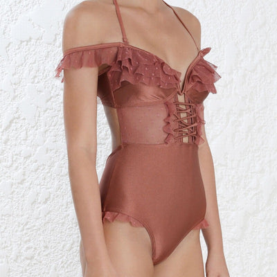 Traje de Baño Enterizo con Cuello de Encaje - Image 5