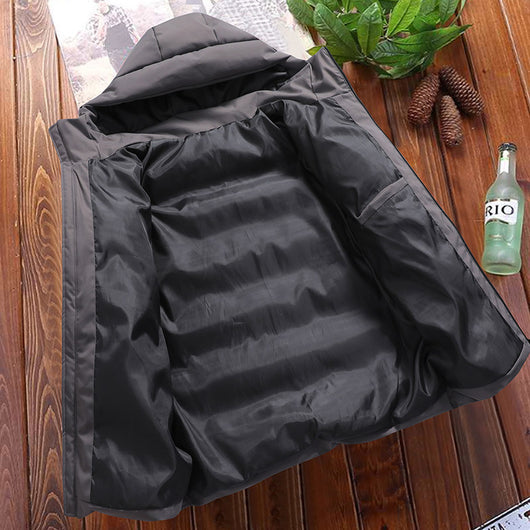 Abrigo Acolchado con Capucha para Hombre - Colores Sólidos - Image 5