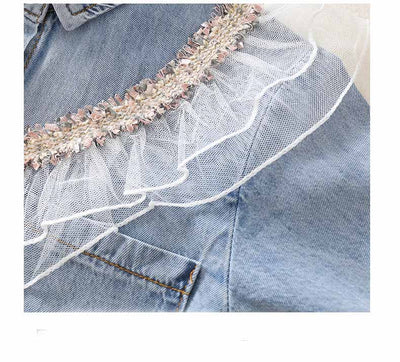 Blusa Infantil Elegante de Manga Larga con Cuello Solapa y Encaje - Image 4