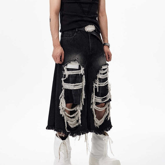 Pantalón Cropped Roto con Parches Estilo Vintage