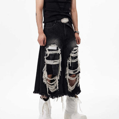 Pantalón Cropped Roto con Parches Estilo Vintage