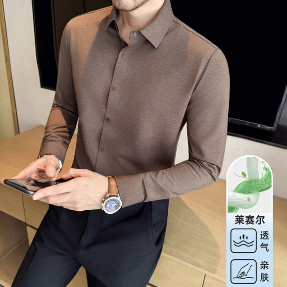 Camisa Stretch Sin Costuras para Hombre con Botones Reforzados