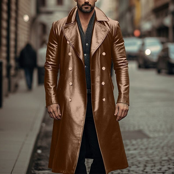 Abrigo Trench Doble Botonadura de Cuero para Hombre