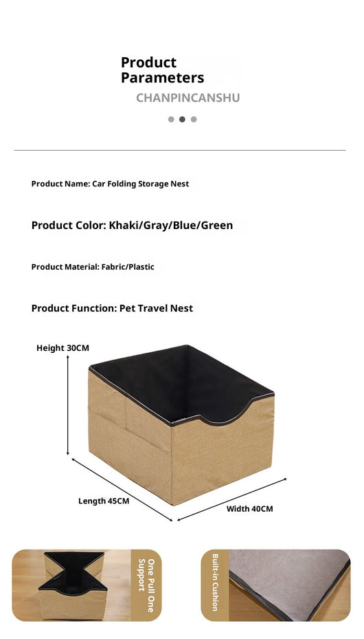 Beige pet car seat with a small white dog inside, secured to a car's passenger seat, designed for safe travel. - Image 10