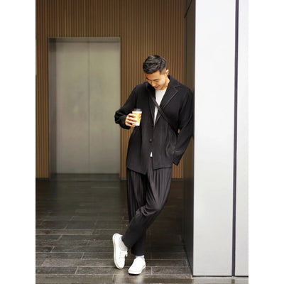 Blazer Plisado de Manga Larga para Hombre Sanzhai - Image 4