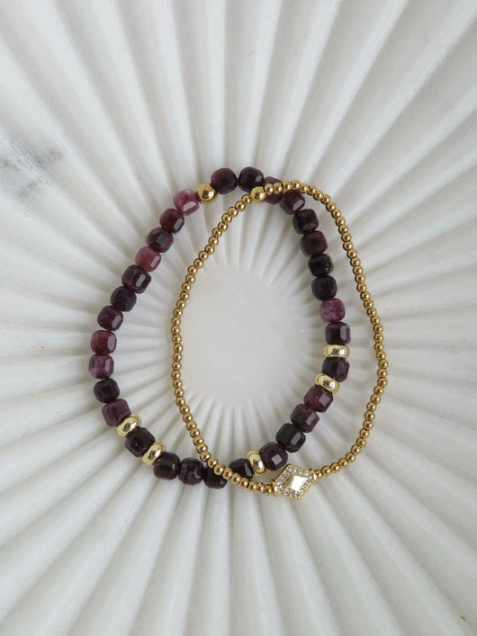 Conjunto de 2 Pulseiras Douradas de Contas e Cristais - Não Oxidável e Impermeável