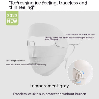 Light blue ice silk face mask with breathable perforations and adjustable ear loops for sun protection. - Image 7