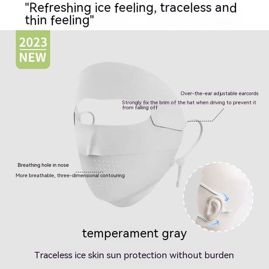 Light blue ice silk face mask with breathable perforations and adjustable ear loops for sun protection. - Image 7