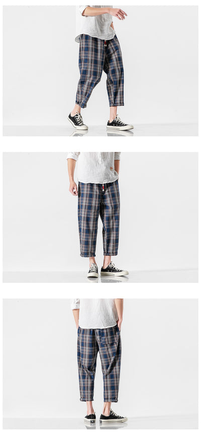 Pantalones Casuales a Cuadros Estilo Asiático con Detalles Desgastados - Image 13