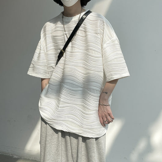 Playera Hombre Suelta Rayas Ice Silk Manga Corta - Image 2