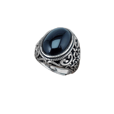 Anillo de Plata Tailandés Retro con Ágata Negra
