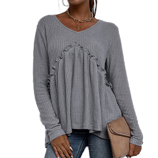 Blusa Casual Cuello Redondo Gris Manga Larga Diseño Asimétrico - Image 11