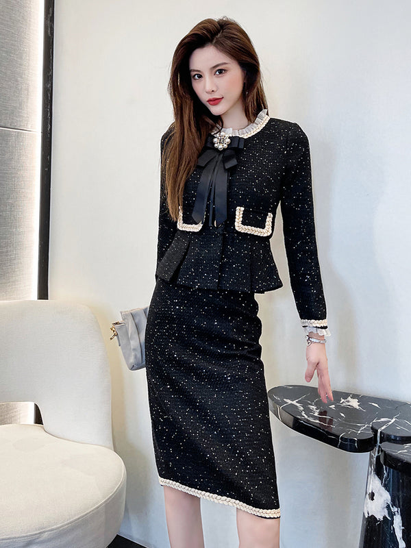 Conjunto Otoñal Elegante: Abrigo y Falda Estilo Occidental para Mujer
