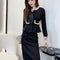 Conjunto Otoñal Elegante: Abrigo y Falda Estilo Occidental para Mujer