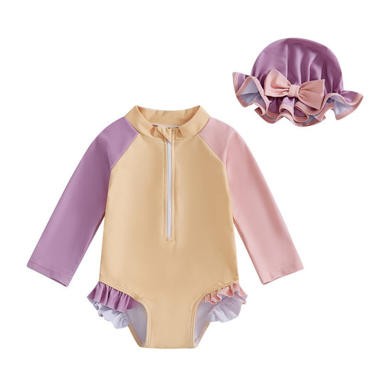 Traje de Baño Infantil de Una Pieza con Mangas Largas y Gorro Integrado - Image 3