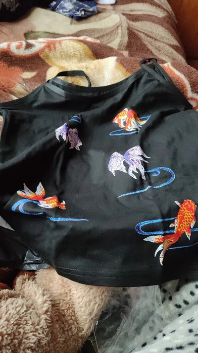 Chaleco Estampado Peces Dorados Cuello Cuadrado Ajustado Sexy - Image 11