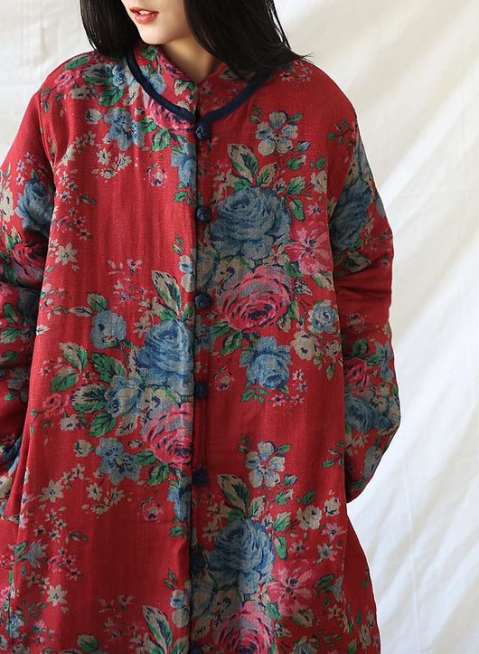 Abrigo Retro Floral de Algodón y Lino para Mujer - Estilo Vintage - Image 3