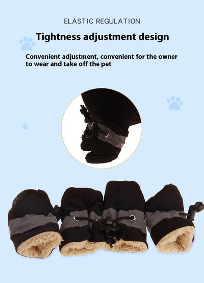 Four blue pet booties with grey trim and adjustable blue drawstrings, designed for dogs or puppies. - Image 21