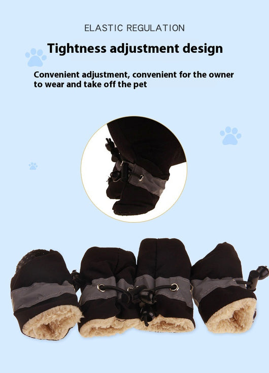 Four blue pet booties with grey trim and adjustable blue drawstrings, designed for dogs or puppies. - Image 21