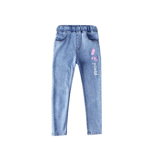 Pantalones Infantiles Slim Fit con Estampado de Mariposa - Jeans Elásticos y Cómodos - Image 2