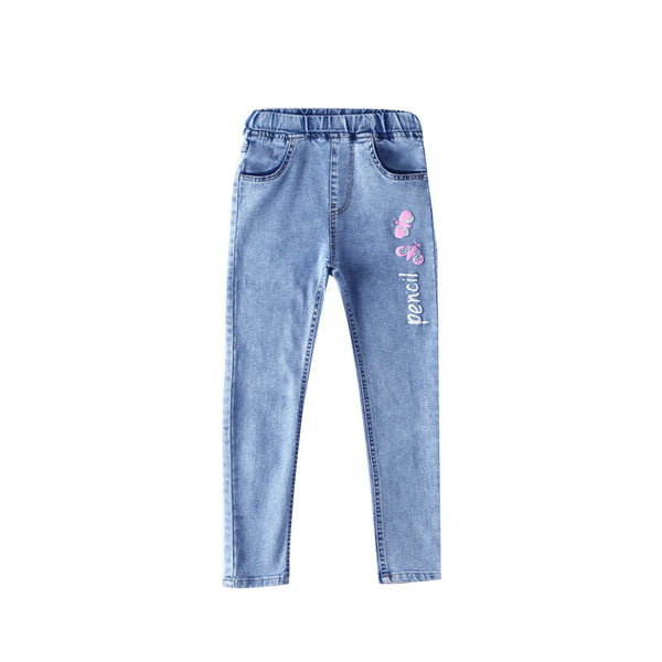 Pantalones Infantiles Slim Fit con Estampado de Mariposa - Jeans Elásticos y Cómodos