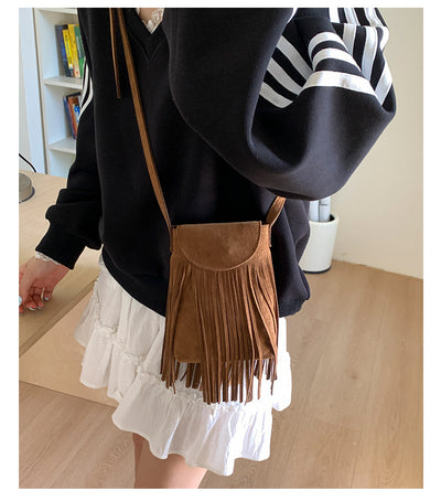 Bolso Bandolera Retro Gamuza Esmerilada con Borlas para Celular - Image 32