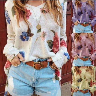 Blusa Suelta Estampada con Cuello en V y Mangas Largas - Image 5