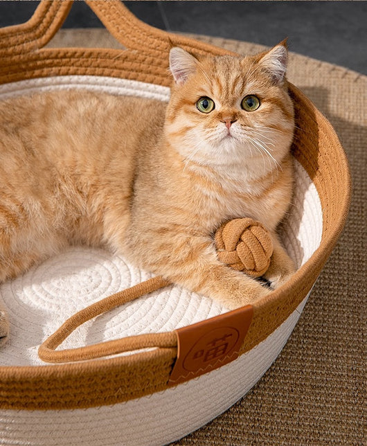 Cama Tejida para Gatos - Nido de Ratán y Lino Transpirable Cuatro Estaciones - Image 12