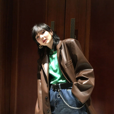 Chaqueta de Cuero Suelta para Mujer - Estilo Moderno y Versátil